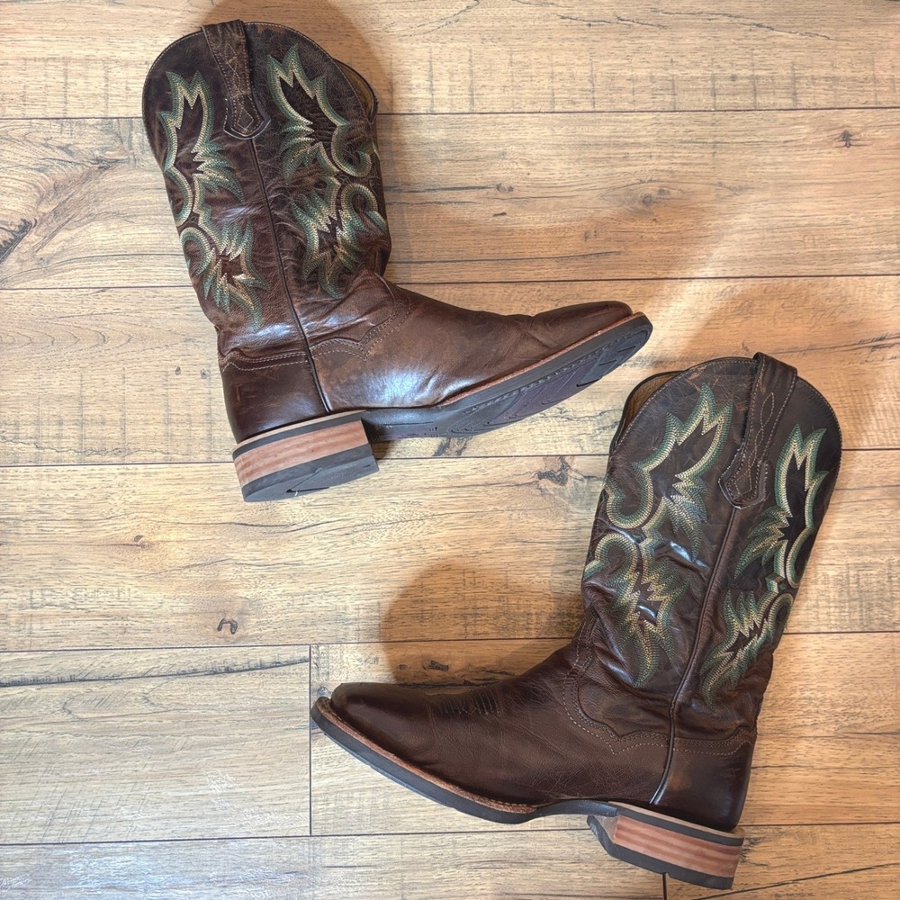 Ariat Tombstone Western Boot Brown Leather Green Stitching Square Toe Size 9.5 - Picture 6 of 11